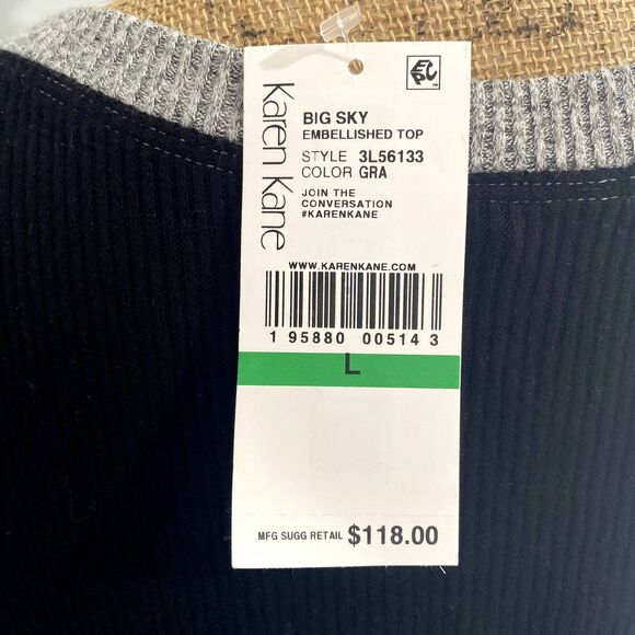 NWT Karen Kane Big Sky Embellished‎ Top Color Block Star Ribbed Size Large - Picture 5 of 7